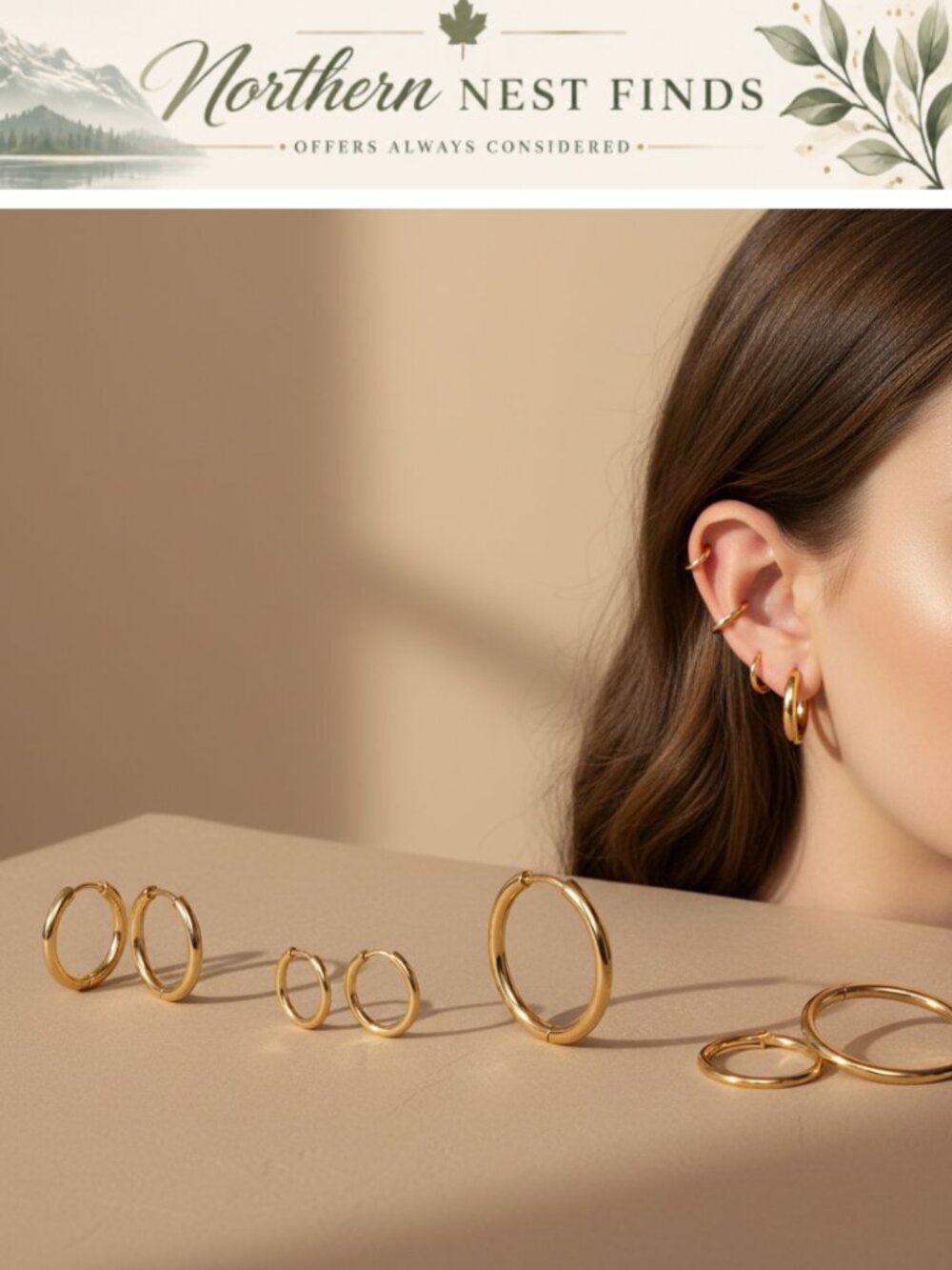 14k Real Gold Plated Huggie Hoop Earrings Hypoallergenic Stainless Steel